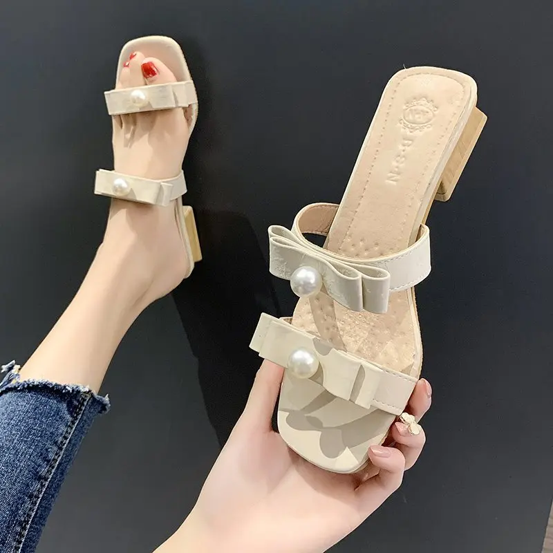 Фея с двумя жемчужинами бантом открытым носком петлей на пятке Женские сандалии