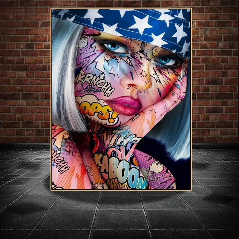 

Colored Street Graffiti Pop Art Poster Fashion Pretty Girl Graffiti Art Canvas Print Painting Trend Wall Picture Girl Room Decor