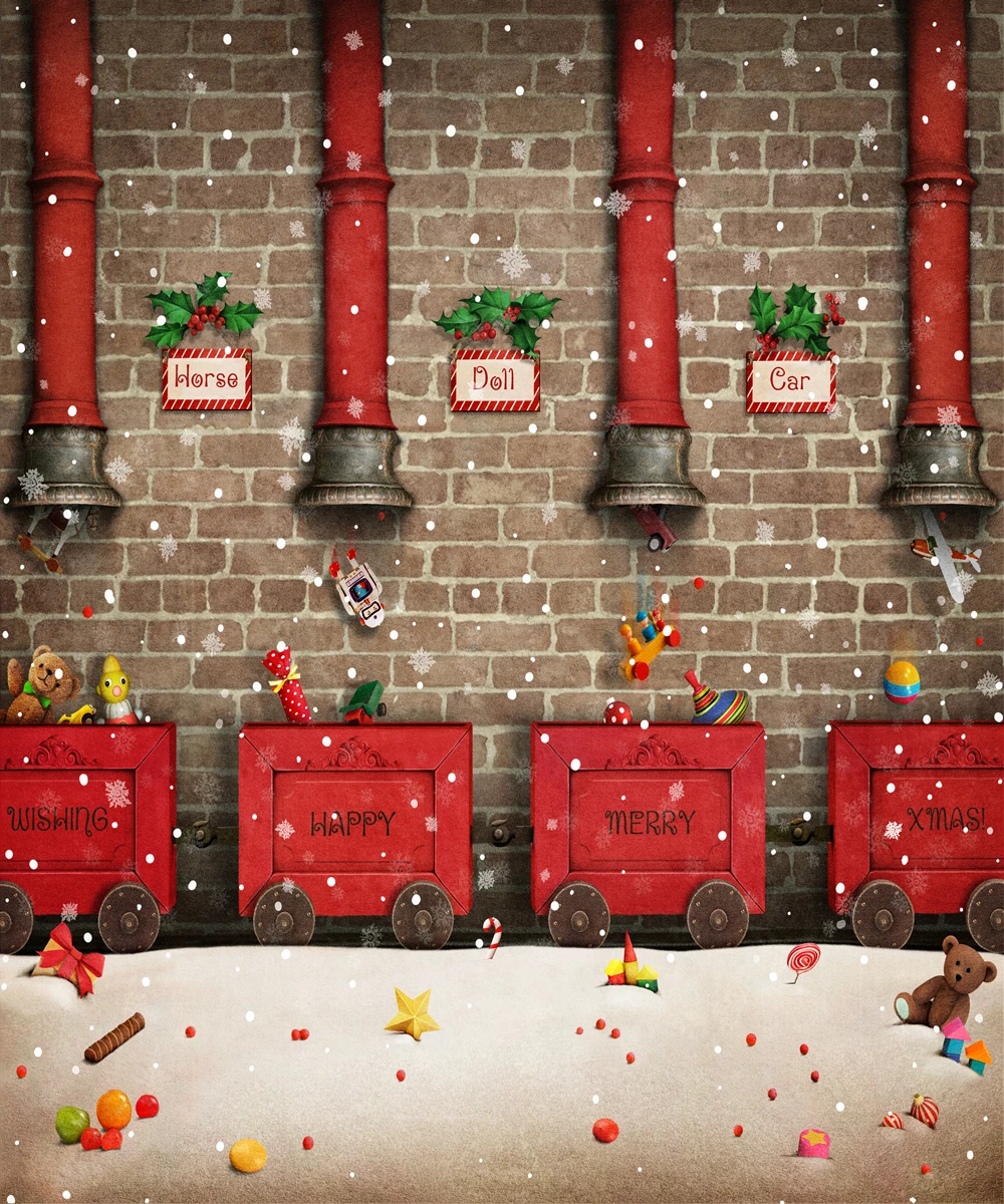 Фон для фотосъемки с изображением игрушечного завода снежного Красного поезда и