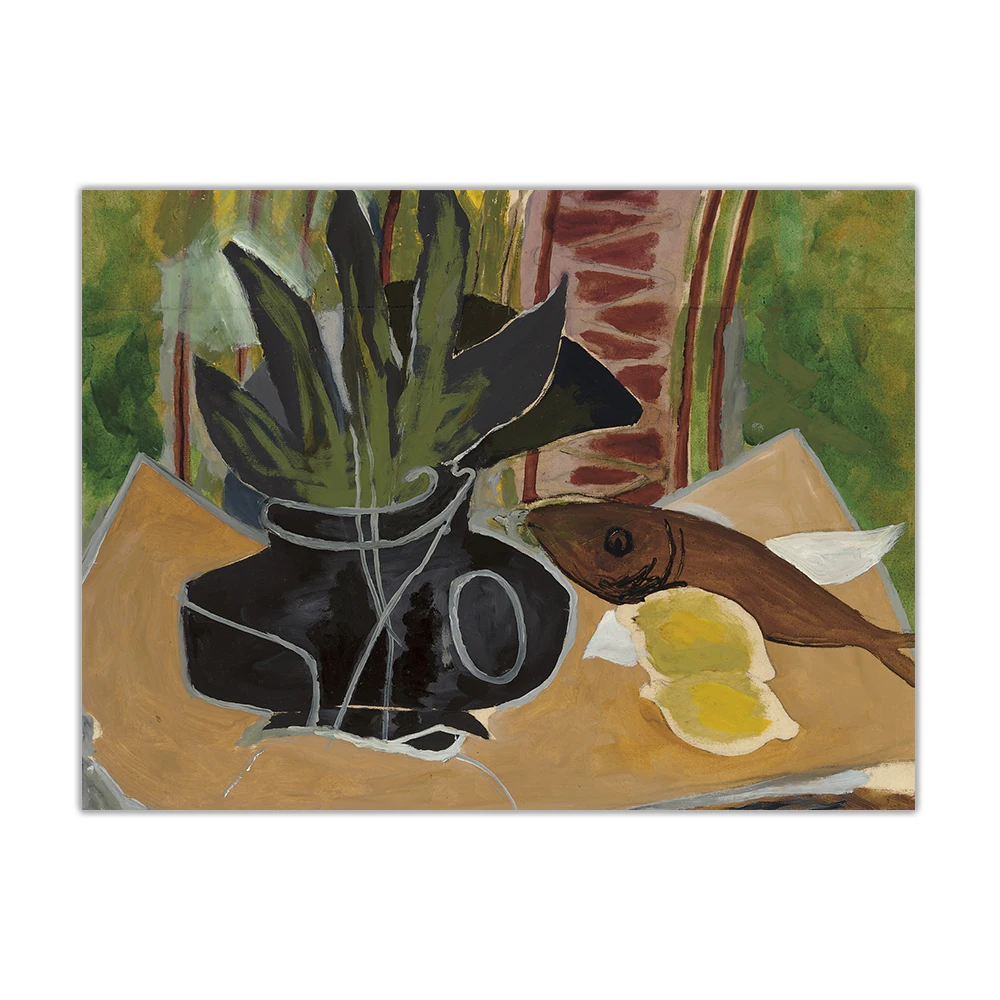 Цитон Холст Картина маслом Жорж Braque 《 натюрморт ваза и рыба Artwork художественное
