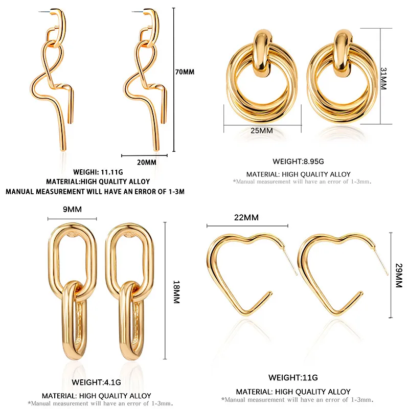 

VCORM Vintage Big Metal Twisted Earrings For Women Gold Geometric Hoop Drop Earrings 2021 Trend Fashion Female Statement Jewelry