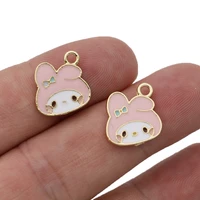 5pcs gold plated enamel pink girl charm pendant for jewelry making bracelet earrings necklace diy accessories craft