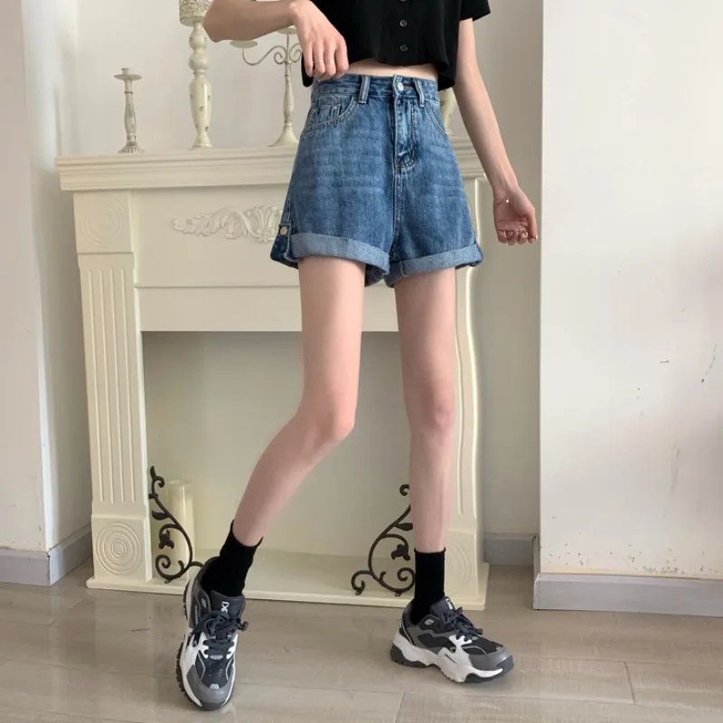 

Denim Shorts for Women 2021 Spring and Summer New Korean Style Student Washed Versatile Design Curling Wide-Leg Pants Hot Pants