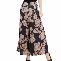 indjxnd summer wide leg pants flower print pattern loose long woman cotton linen female skirt trousers high waist knitted bottom