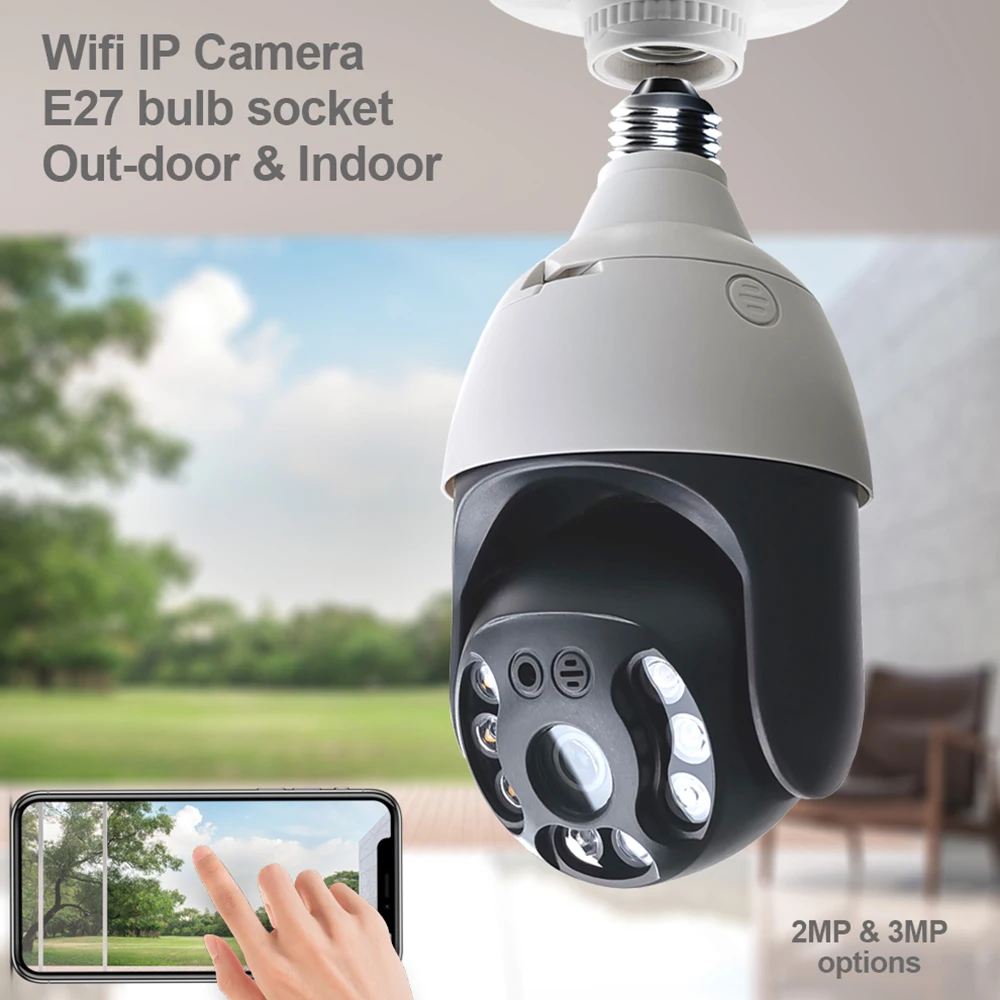 Outdoor Wifi Camera PTZ E27 Bulb Wireless IP Cam Auto Tracking  Security CCTV  Video Surveillance Easy Install Smart Control