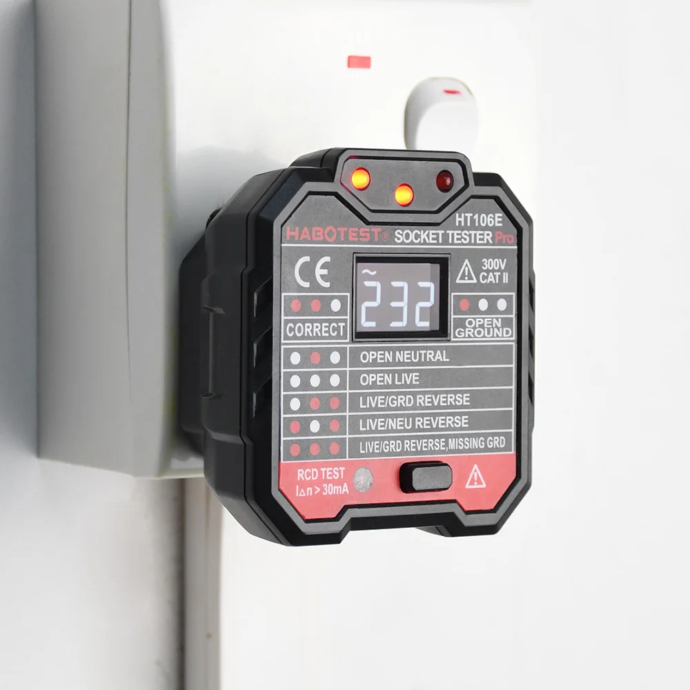 Habotest HT107 Socket Tester Pro Voltage Test RCD 30mA Detector UK EU Plug Ground Zero Line Polarity Phase Check | Инструменты