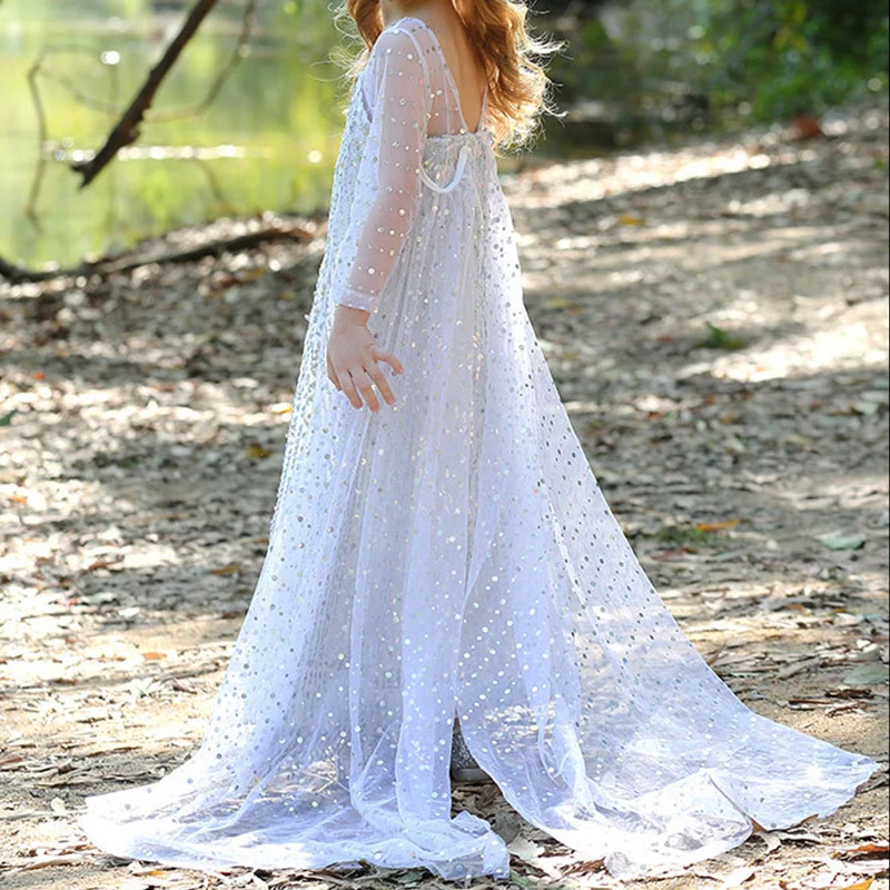 Новое платье Эльзы для девочек Детский костюм Снежной Королевы 2 белый Карнавал