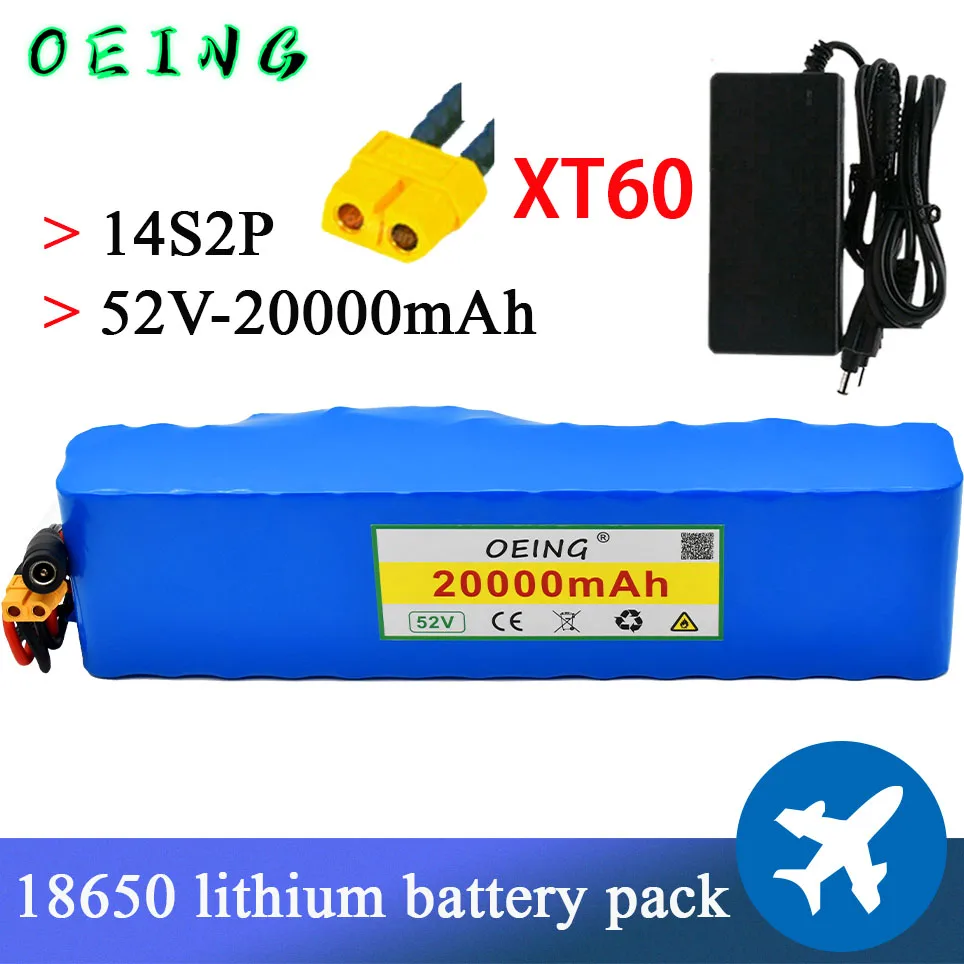

OEING new 52V 20000mah 14S2P lithium-ion battery pack, suitable for 800W electric bicycle; scooter; balance car with BMS+Charger