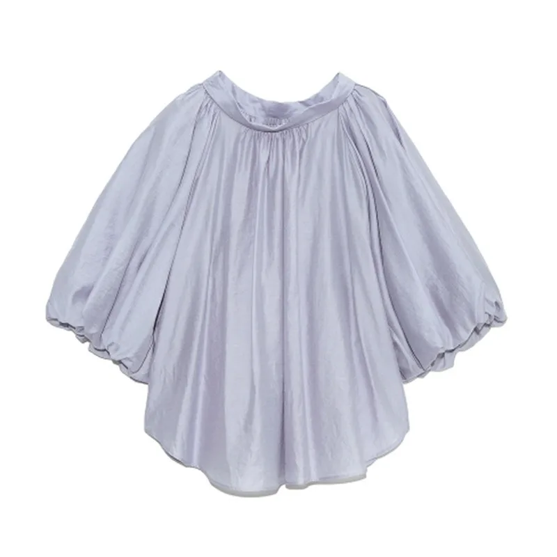 

New Chic Solid Casual Lantern Sleeve Design Women Blouses Fashion Fresh Loose O-neck Shirts Spring Summer Sweet Elegant Tops