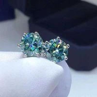 trendy s925 silver 6 prong blue green moissanite earrings for women men diamond tester 2 ct moissanite stud earrings birthday