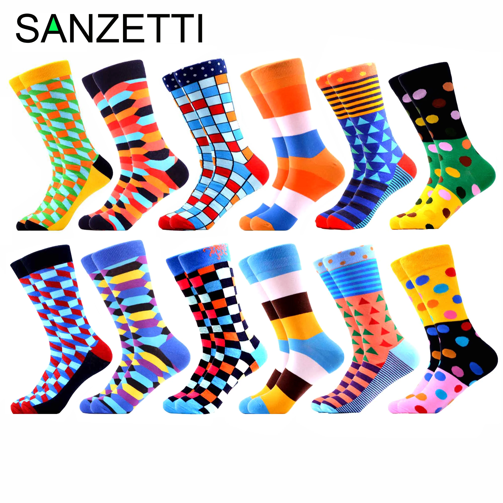 SANZETTI 12 парт/лот мужские цветные забавные короткие носки из чесаного хлопка