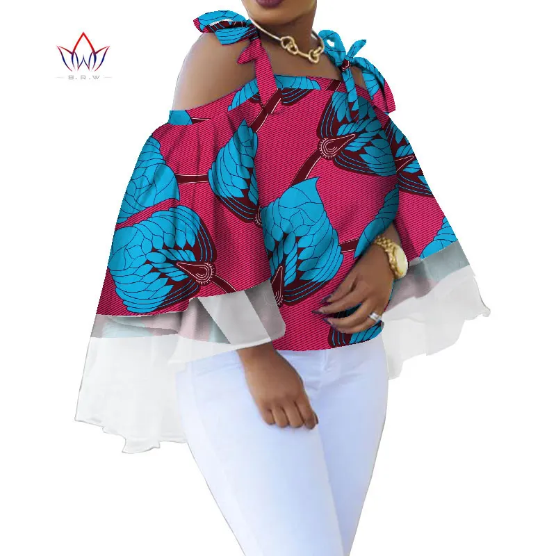 Африканская восковая штамповка рубашка для женщин Дашики с длинными рукавами Африка одежда плюс размер традиционная африканская одежда WY5101