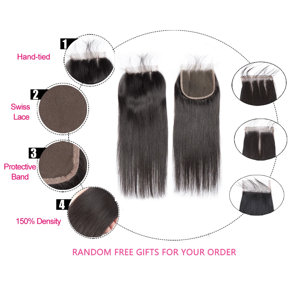 Alibele прямые пряди с застежкой Remy бразильские волнистые волосы 3 парик из