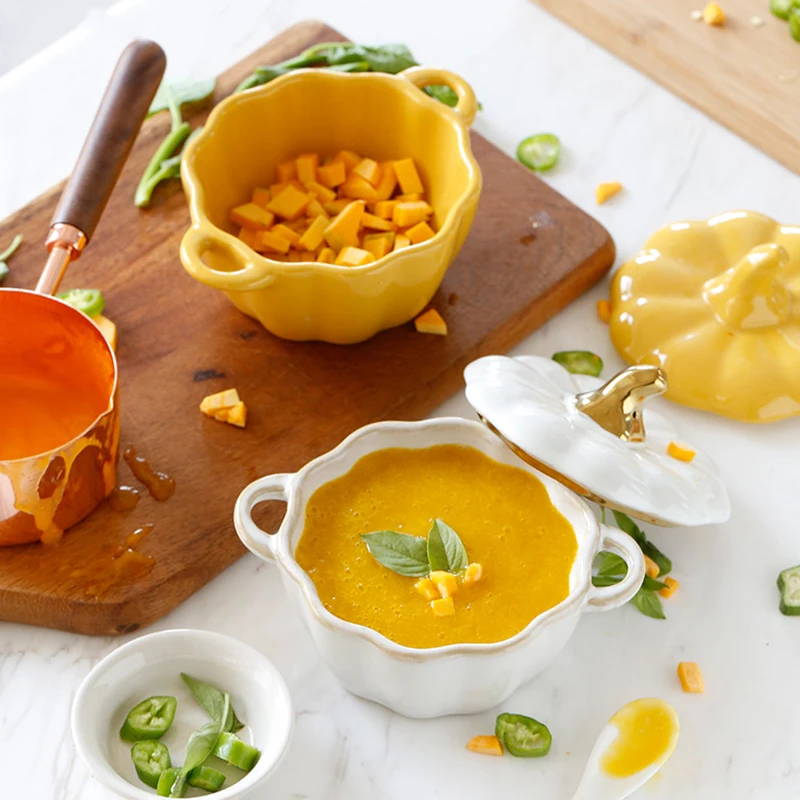 Керамическая миска для супа с крышкой ручкой салата фруктов духовки кухни форма