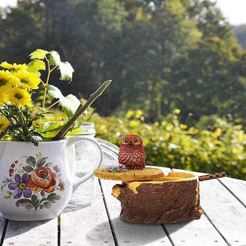

2021 New Outdoor Ashtrays Farmhouse Style Cute Animal Stump Shape Resin Ashtray with Lid for Home Garden Decoration NEW