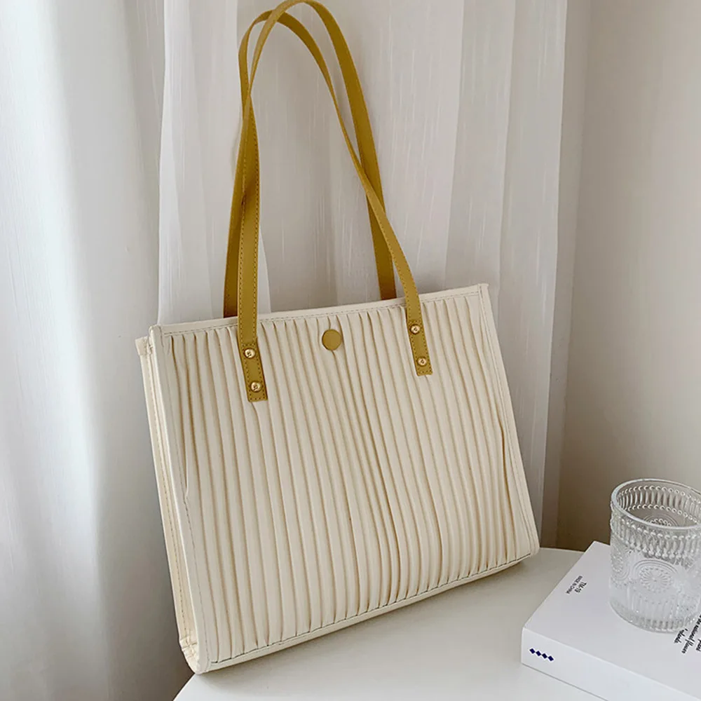 

Fashion Women Handbags for Travel 2022 New Designer Lady Pleated Shoulder Bags PU Leather Large Capacity Tote Shopper Bags
