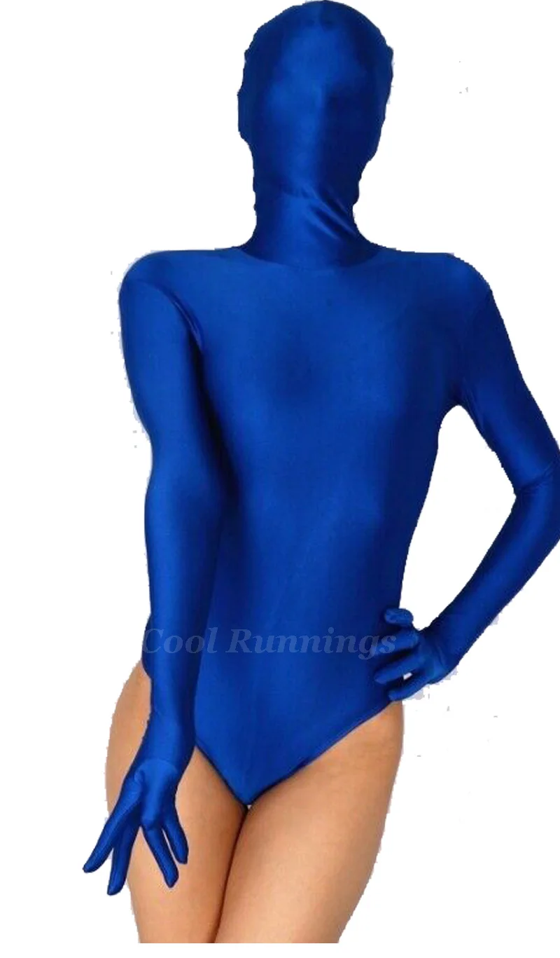 Сексуальный синий кожаный костюм унисекс из спандекса с длинным рукавом Zentai