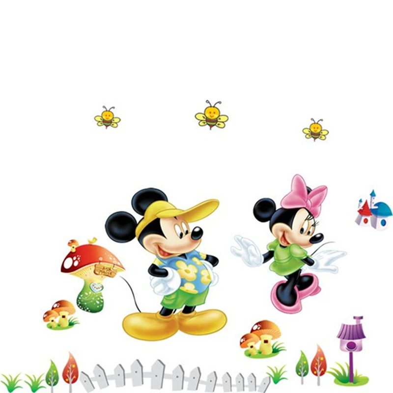 Anime image Mickey Minnie wall stickers Lotus Leaf 3d vinyl decals kids room nursery decoration DIY cartoon wallpaper 70*50cm | Дом и сад