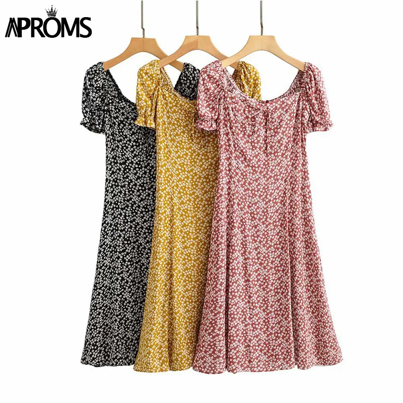 

Bohemian Red Floral Print A-Line Midi Dress Summer Square Neck High Split Holiday Beach Casual Dresses Vestido Sundresses