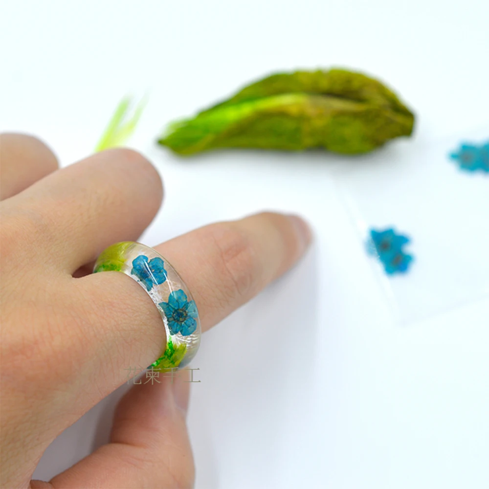 

2021 Aesthetic Women Ring Real Dried Flowers Pierscionki Jewelry Anillo Mujer Handmade Epoxy Resin Rings For Egirl Gift