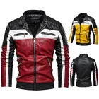 Зимняя кожаная куртка для мужчин из искусственной кожи, флисовая Толстая теплая мотоциклетная куртка для мужчин, Куртки из искусственной кожи на молнии, верхняя одежда для мужчин, L-XXXL