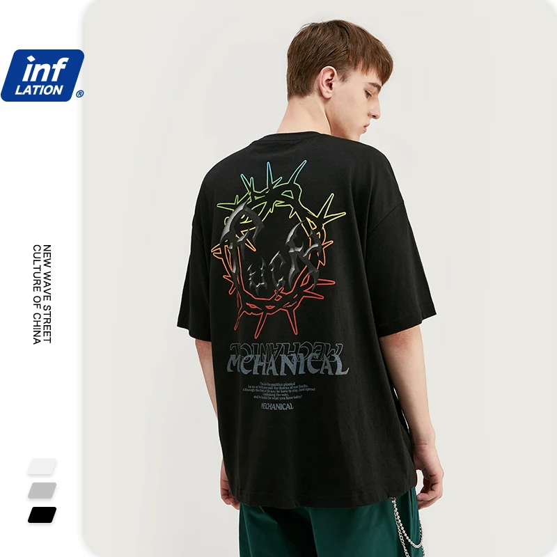 Мужская футболка с принтом INFLATION Повседневная Уличная хлопковая Футболка
