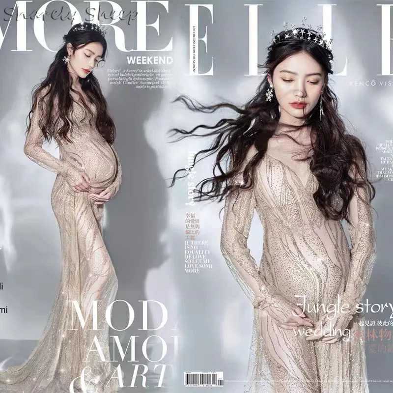 Длинное платье-Русалка для беременных кружевное платье фотосессии Одежда костюм