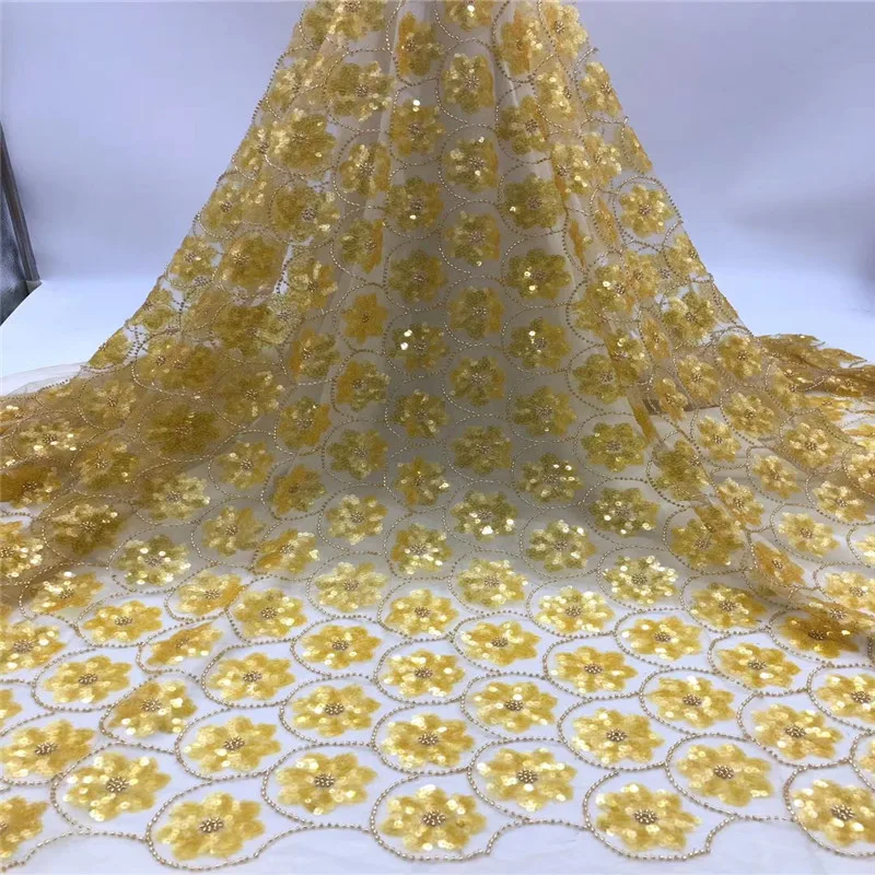 

Африканская кружевная ткань, вышитая бисером, нигерийские кружева, ткань 2020, высокое качество, Золотой Французский тюль, кружевная ткань дл...