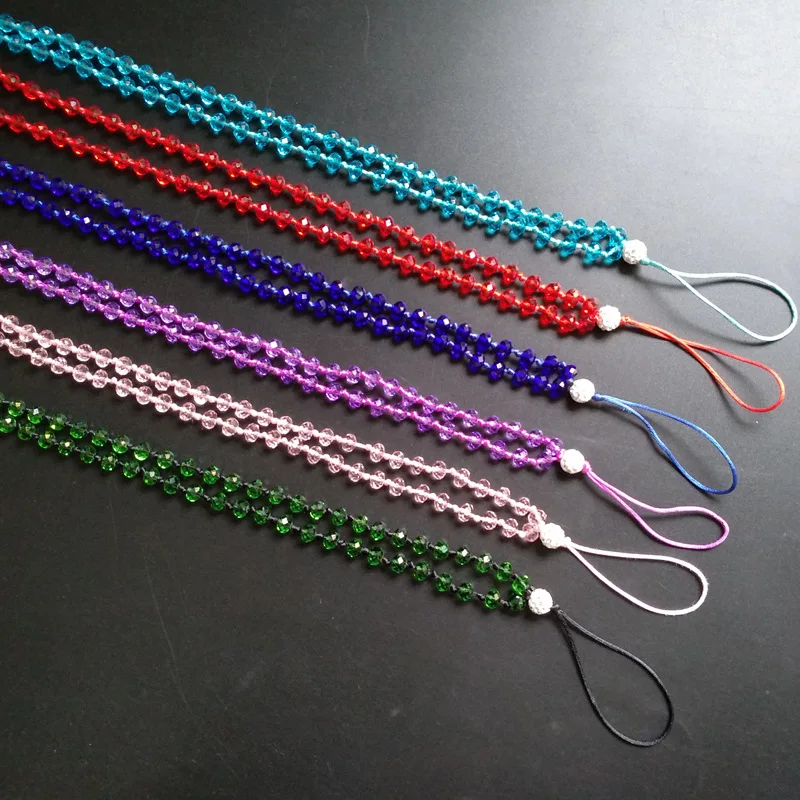 

Original DIY simple long crystal mobile phone lanyard hand-woven work permit fashion mobile phone chain non-slip hanging neck