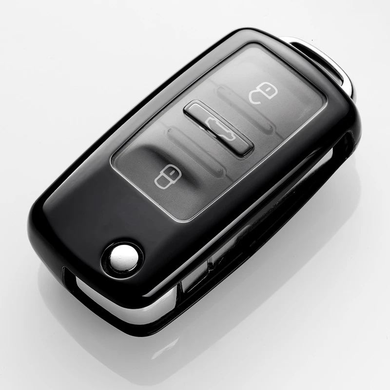 black ТПУ чехол для ключей для VW Golf Lavida Tiguan Bora для Golf, jetta, Polo Passat; Skoda Octavia A5 Fabia сиденье Ibiza Leon Beetle брелок - Название цвета: black