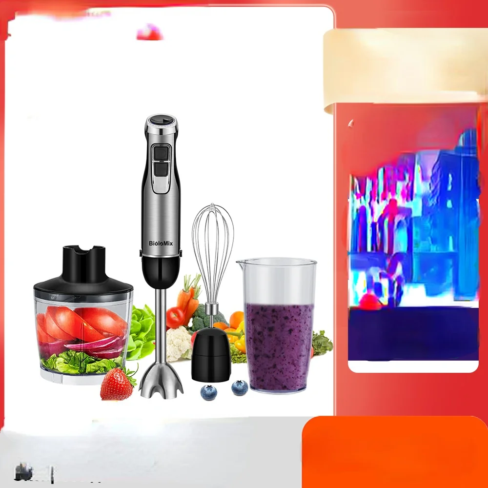 

Погружной ручной блендер 4 в 1 высокой мощности 1200 Вт, миксер включает в себя измельчитель и чашку для смузи, лезвия из нержавеющей стали для ...