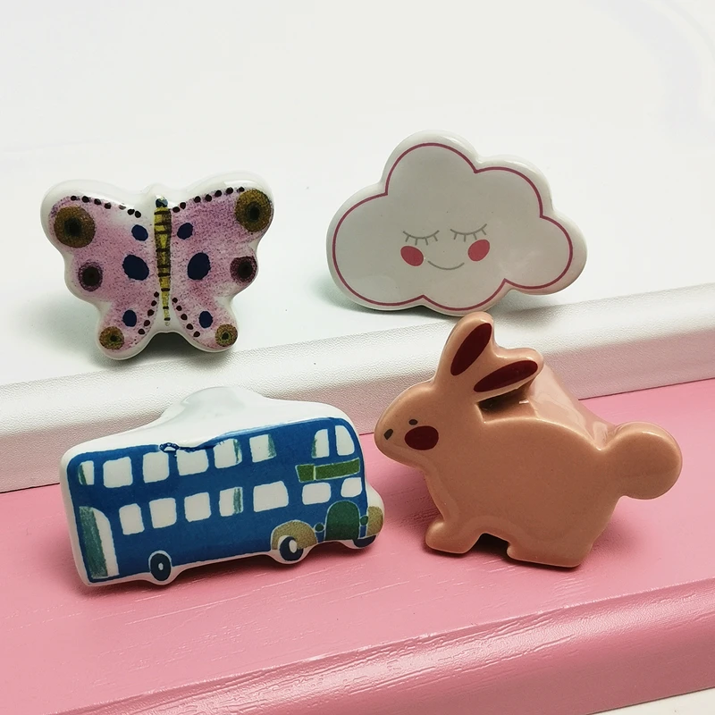 

Cartoon Kid Ceramic Cabinet Knobs Single Hole Children knobs Kitchen Furniture cabinet pulls door handle drawer knobs