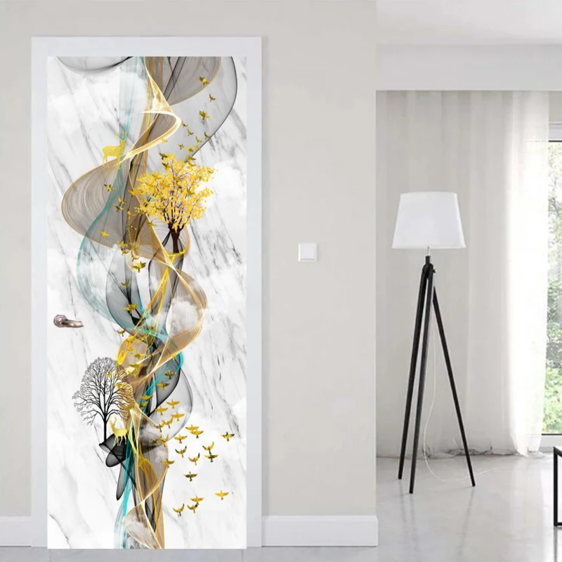 

Самоклеящаяся нагнетающая линия с оленем, художественная наклейка на дверь, домашнее украшение, дверная крышка, настенные наклейки, Настен...