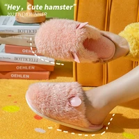 fashion winter funny slippers house indoor slides comfortable fluffy fur women shoes couples non slip cotton slippers with ears