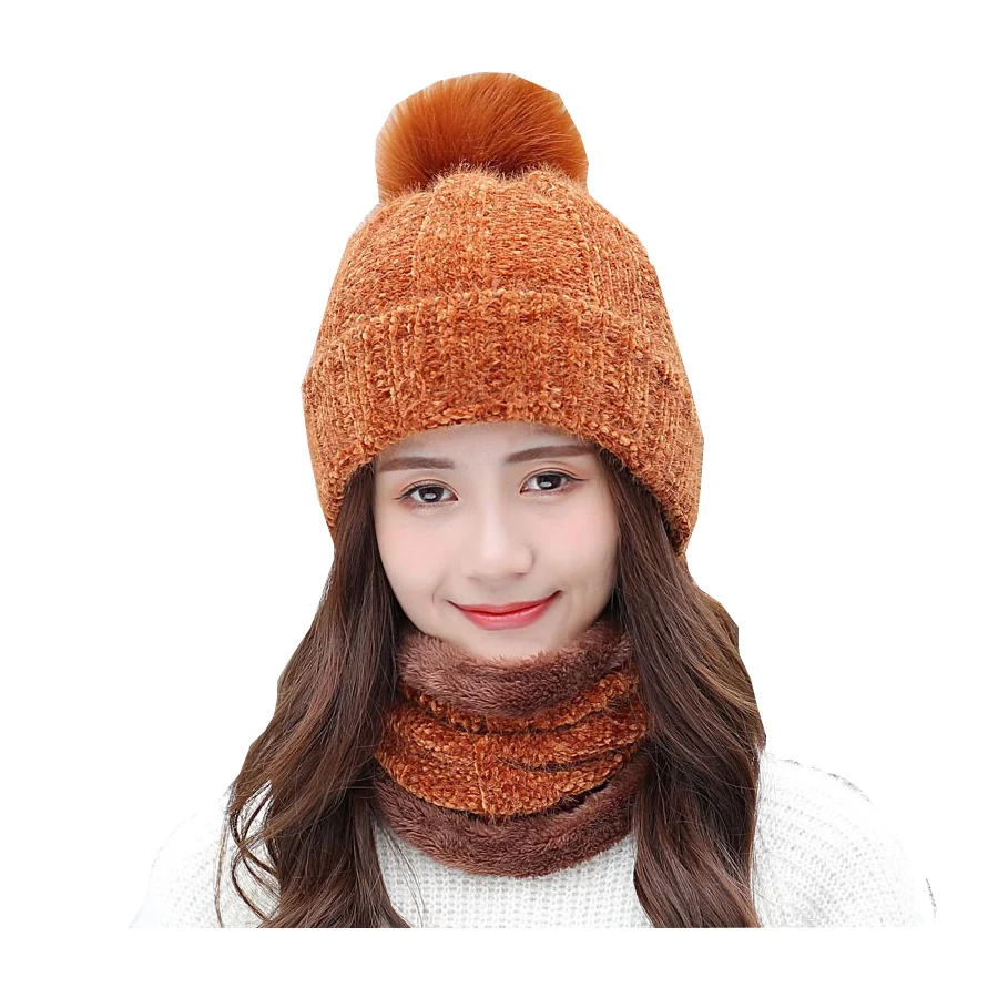 Женский комплект из 2 предметов вязаная шапка синели слюнявчик женские шерстяные