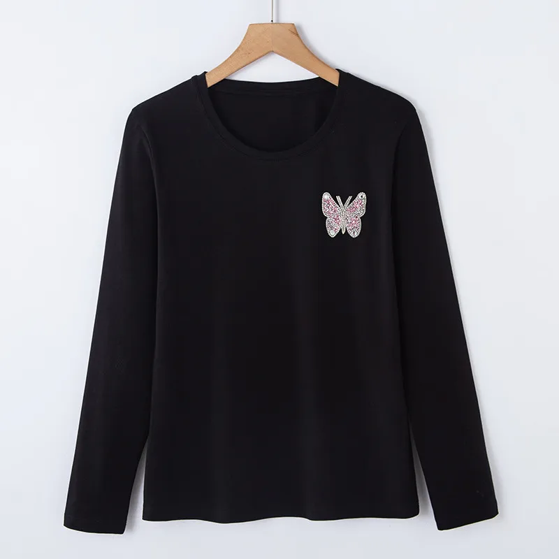 

Women's autumn new hot stamping butterfly T-shirt women's long sleeve loose cotton top Korean fashion 6745-1