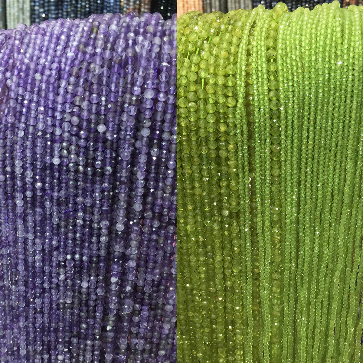 

Natural Peridot Faceted Beads 2mm 3mm Charm Faceted Amethyst Small Beads DIY Jewelry Making Bracelets Necklaces 16 inches