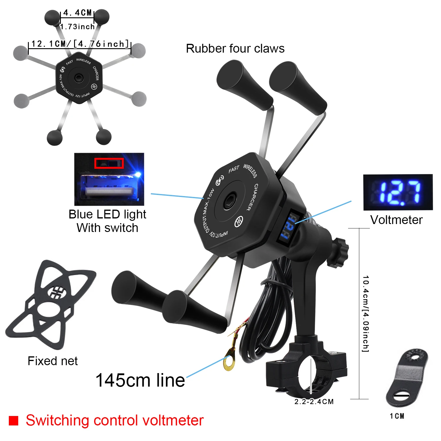 Держатель для телефона мотоцикла с зажимом Беспроводная зарядка вольтметром x