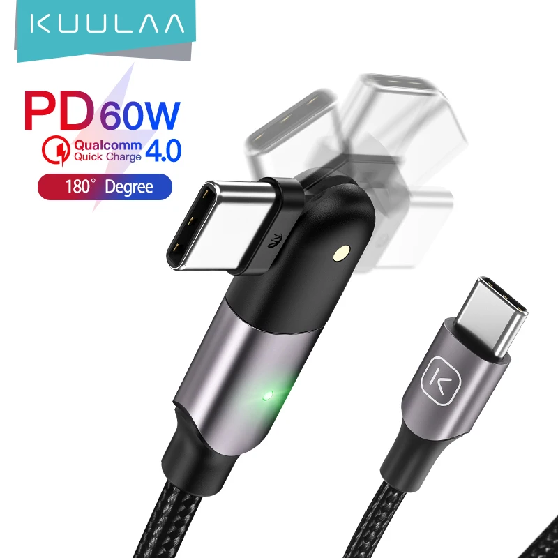

KUULAA Rotate USB Type C Cable 60W 3A Fast Charger USB C to USB C Usbc Cable Quick Wire Cord For Samsung S20 Xiaomi Macbook iPad
