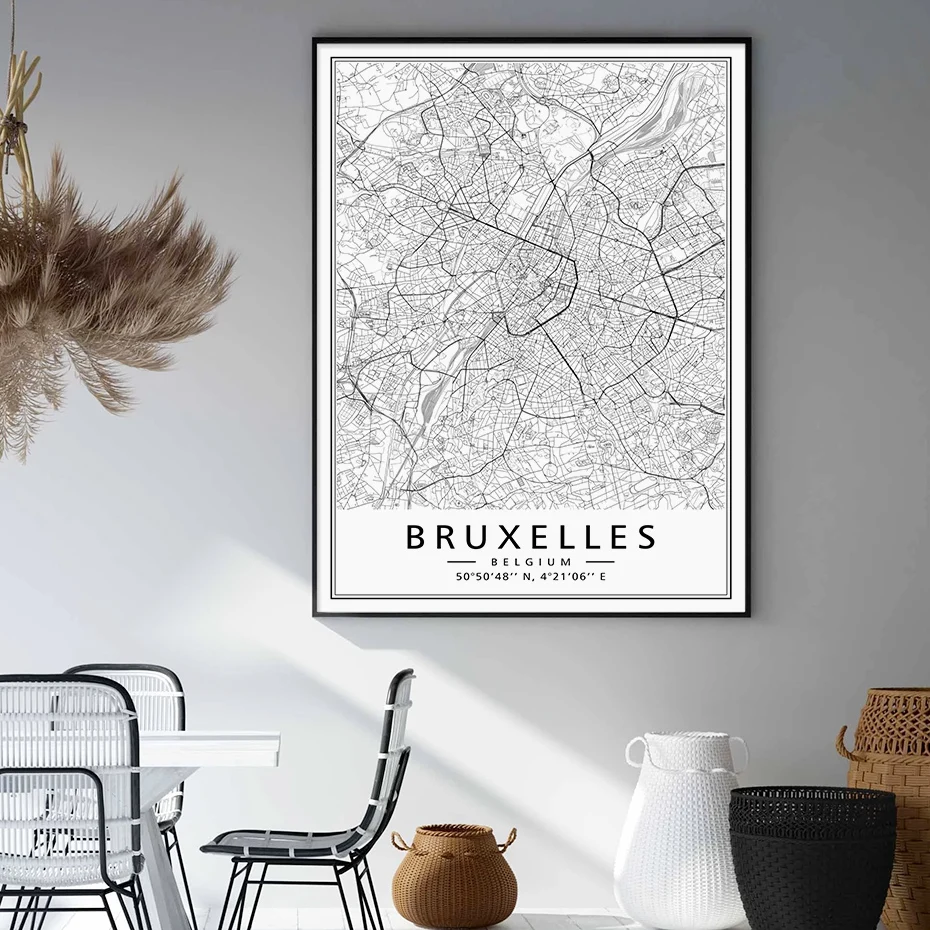 

Belgium City Map Bruxelles Modern Poster Canvas Painting Wall Art Print Picture for Living Room Bedroom Interior Home Decoration