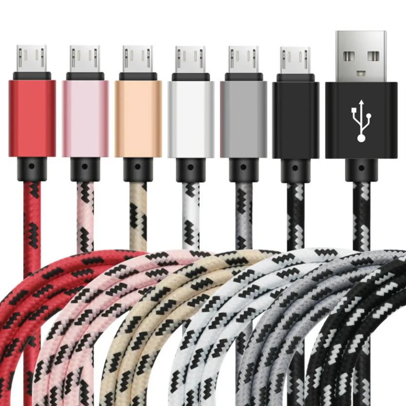Оптовая продажа 1 м 3 фута текстильный V8 Micro USB кабель для зарядки и передачи данных