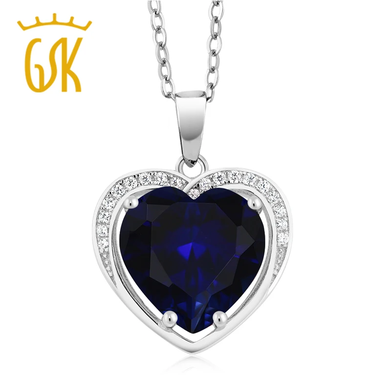 GemStoneKing Твердое Серебро 925 пробы 4 20 карат в форме сердца имитация сапфира кулон