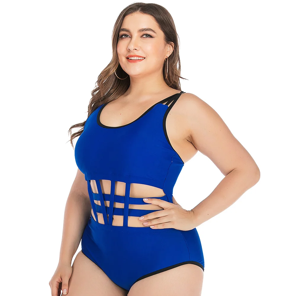 Женский сплошной купальник купальный костюм синего цвета большого размера плюс