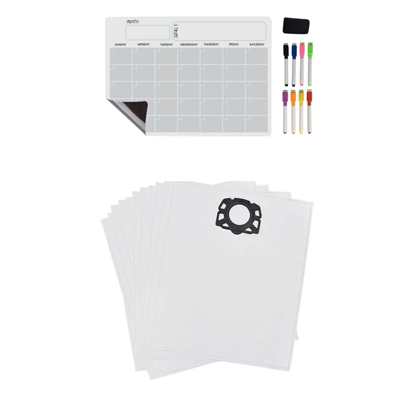 

Pack of 12 for Karcher MV4 MV5 MV6 WD4000 Vacuum Cleaner Dust Bag & 1set A3 Magnetic Whiteboard Dry Erase Calendar Set