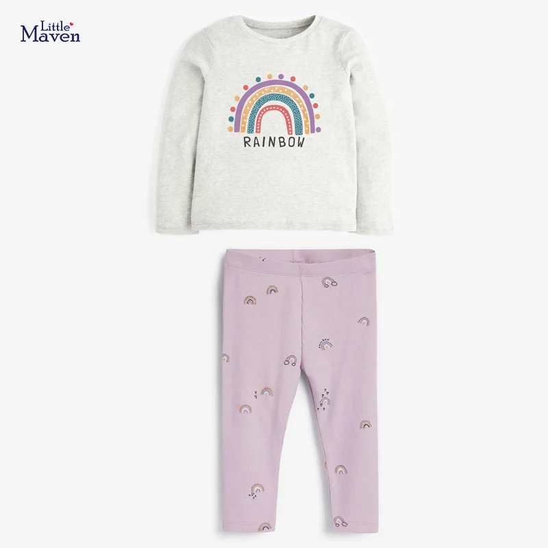 

Little maven Girls Autumn Clothes Light Color Rainbow Spot Clothes Set Purple Pants and Rainbow Tshirt for Kids 2 to 7