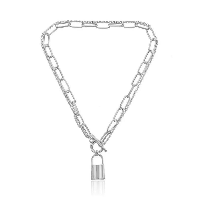 

Vintage Punk Thick Chains Lock Pendant Necklaces for Women Trending OT Buckle Geometric Colar Choker Necklace Jewelry Gift