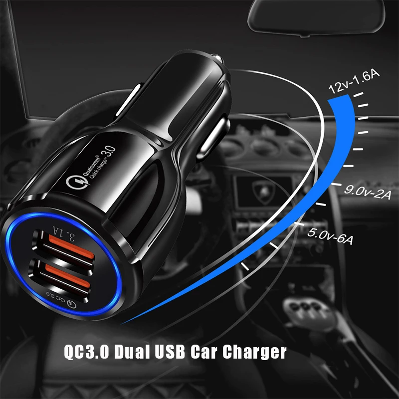 Автомобильное зарядное устройство, двойной USB, быстрая зарядка 3,0 для автомобильного телефона, адаптер для быстрой зарядки, Мини Автомобильное зарядное устройство, адаптер для прикуривателя