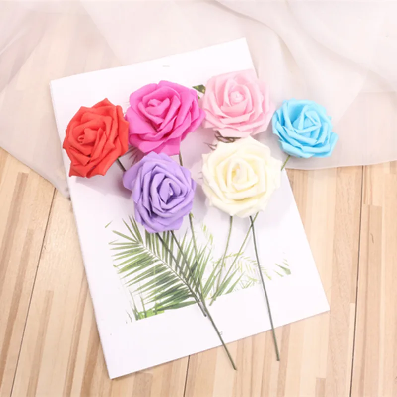 

20PCS 11Color DIY Wedding Bouquet Artificial Rose With Storage Box Silk Fake Flower PE Foam Rose Wedding Car Decor Wedding Decor