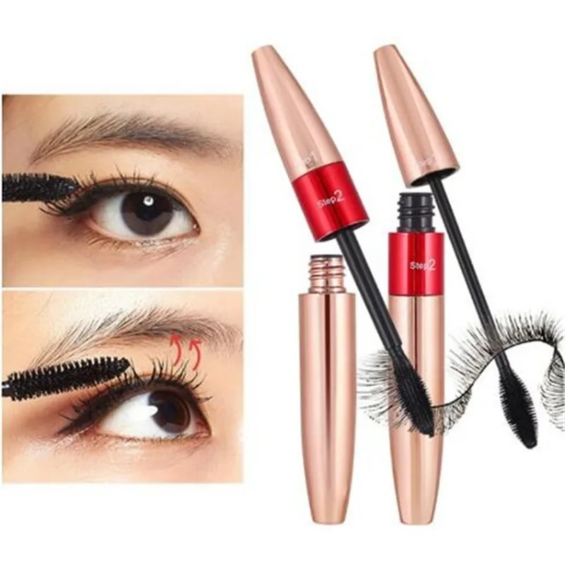 2 в 1 4D Тушь для ресниц из шелкового волокна Черная тушь водостойкая объем