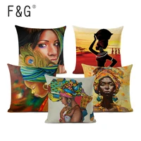 african character oil painting cushion cover african nation women decorative pillowcase linen pillow coverfor home decor